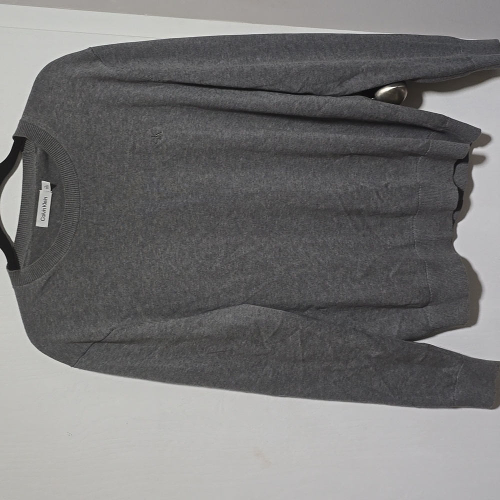 Mens Long Sleeve Crew Neck Grey Knit Sweater Size M